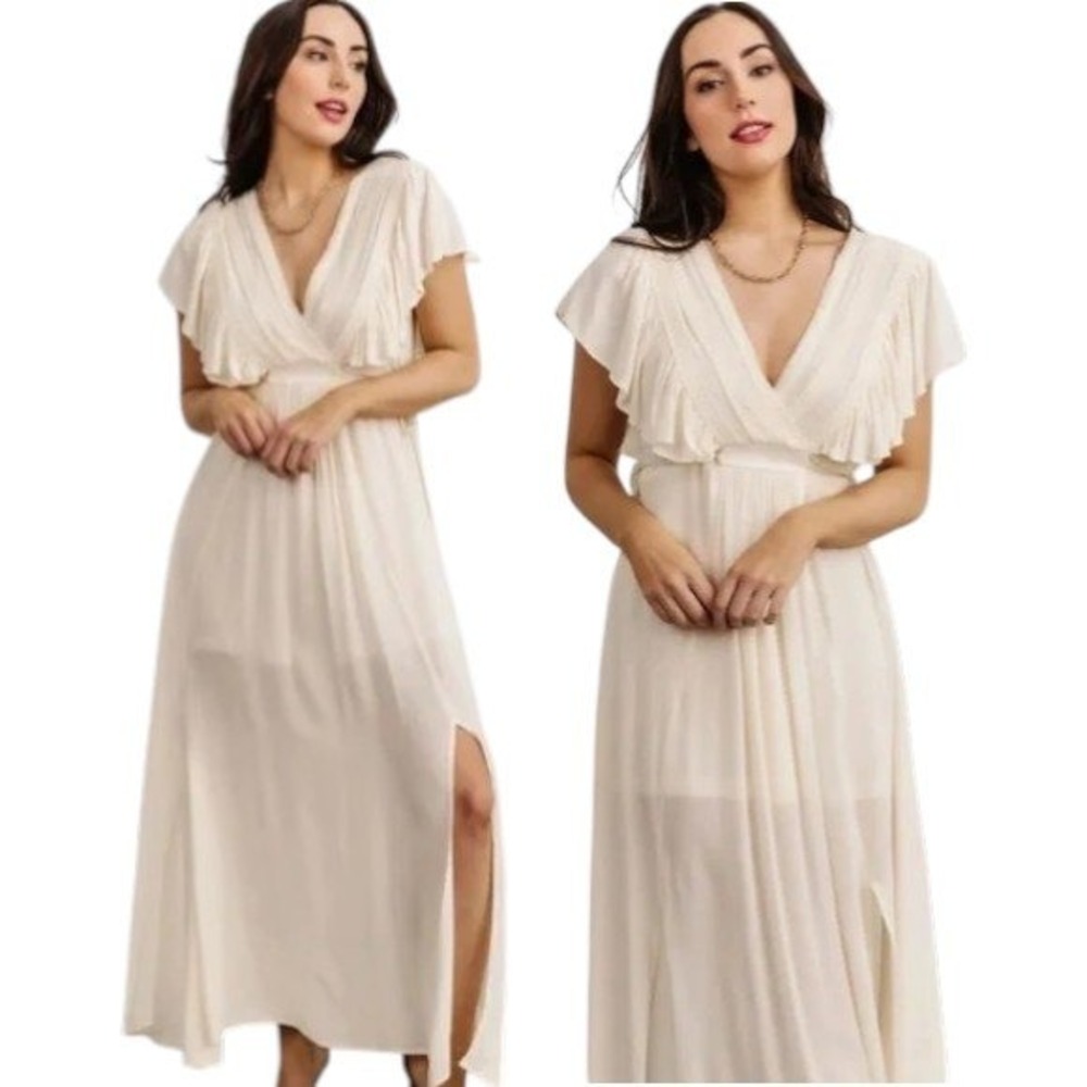 Baltic Born Jennifer‎ Deep V-Neck Maxi Dress S Cream Crochet Lace Boho Maternity